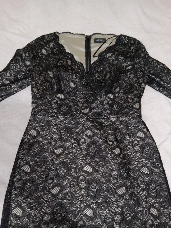 Adrianna Papell Black V Neck Lace Sheath Dress NWT Size 10 Cocktail Party Formal - Picture 8 of 14